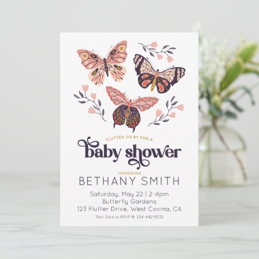 Flutter op Vlinder Baby shower Uitnodiging (Staand voorkant)