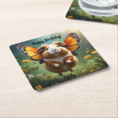 Flutter Paws: het cavia neemt de vlucht Kartonnen Onderzetters (Schuin)