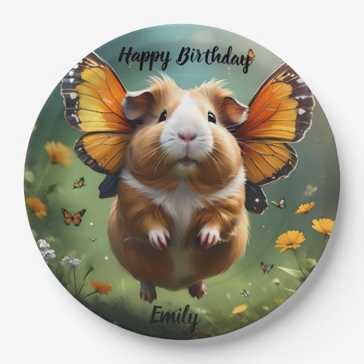 Flutter Paws: het cavia neemt de vlucht Papieren Bordje (Voorkant)