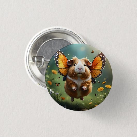 Flutter Paws: het cavia neemt de vlucht Ronde Button 3,2 Cm (Voorkant /achterkant)