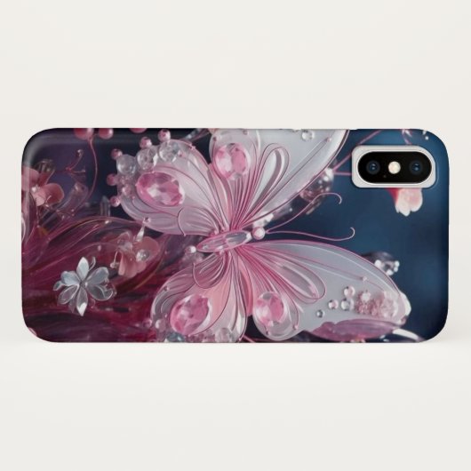 Flutter & Sparkle: Roze Vlinder iPhone Case (Achterkant (horizontaal))
