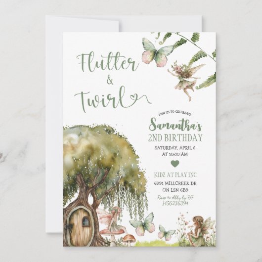 Flutter & Twirl Enchanted Forest Fairy Verjaardag Kaart (Voorkant)