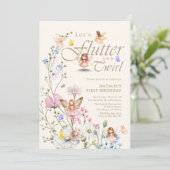 Flutter & Twirl Forest Fairy Girl's eerste verjaar Kaart (Staand voorkant)