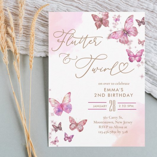Flutter & Twirl Glitter Butterfly Verjaardag Kaart