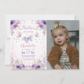 Flutter vlinder bloem foto verjaardagsfeestje kaart (Voorkant)