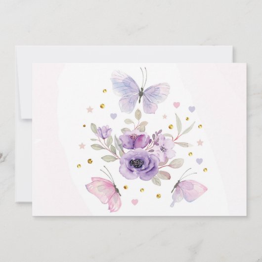 Flutter vlinder bloem foto verjaardagsfeestje kaart (Achterkant)