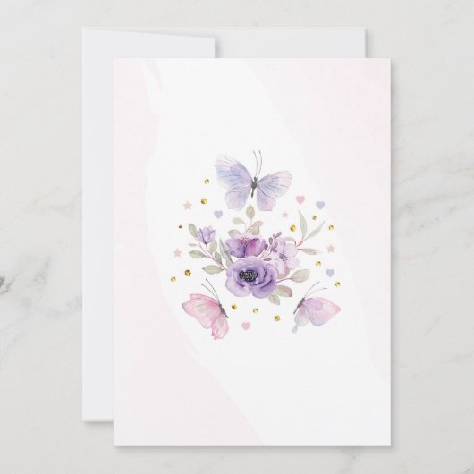 Flutter vlinder bloem Paarse verjaardagsfeestje Kaart (Achterkant)