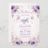 Flutter vlinder bloem Paarse verjaardagsfeestje Kaart (Voorkant / Achterkant)