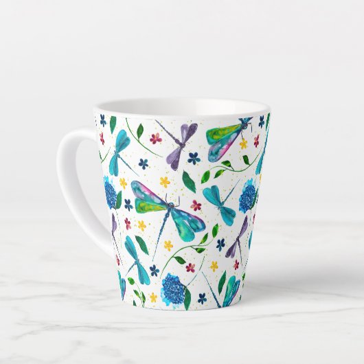 Flutter-Watercolor Libelle Tuin Designer Latte Mok (Linkerhoek)