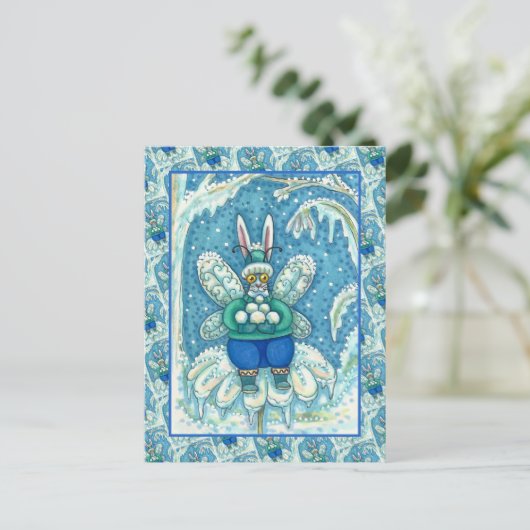 FLUTTERBUN WINTER WONDERLAND, FUNNY BUNNY RABBIT BRIEFKAART (Staand voorkant)