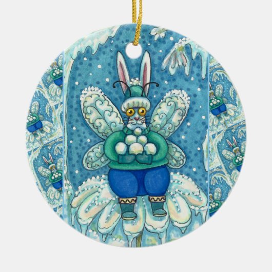 FLUTTERBUN WINTER WONDERLAND, FUNNY BUNNY RABBIT KERAMISCH ORNAMENT (Voorkant)