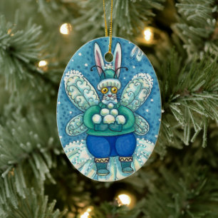 FLUTTERBUN WINTER WONDERLAND, FUNNY BUNNY RABBIT KERAMISCH ORNAMENT