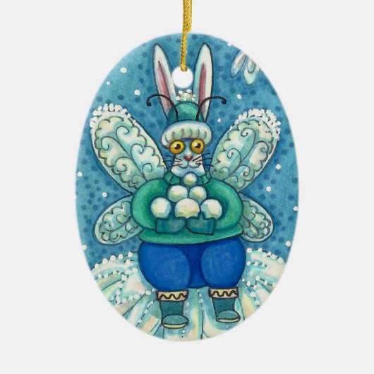 FLUTTERBUN WINTER WONDERLAND, FUNNY BUNNY RABBIT KERAMISCH ORNAMENT (Voorkant)