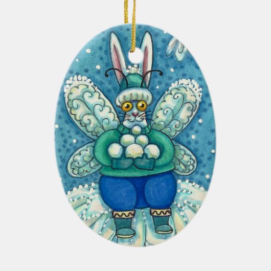 FLUTTERBUN WINTER WONDERLAND, FUNNY BUNNY RABBIT KERAMISCH ORNAMENT (Achterkant)