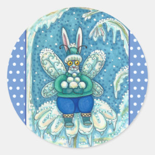 FLUTTERBUN WINTER WONDERLAND, FUNNY BUNNY RABBIT RONDE STICKER