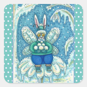 FLUTTERBUN WINTER WONDERLAND, FUNNY BUNNY RABBIT VIERKANTE STICKER