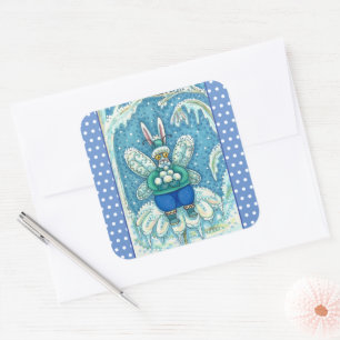 FLUTTERBUN WINTER WONDERLAND, FUNNY BUNNY RABBIT VIERKANTE STICKER