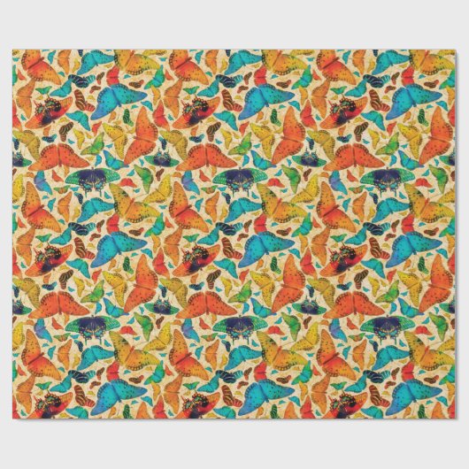 Flutterby Day Butterflies on Beige Cadeaupapier (Vlak)