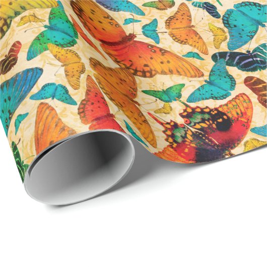 Flutterby Day Butterflies on Beige Cadeaupapier (Rol Hoek)