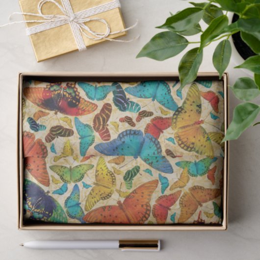 Flutterby Day Butterflies on Beige Tissuepapier (Geschenk)