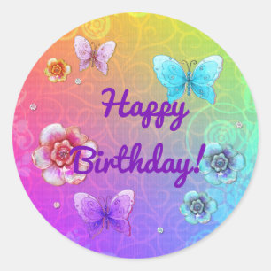 Flutterby Graffiti Jeweled BIRTHDAY Ronde Sticker