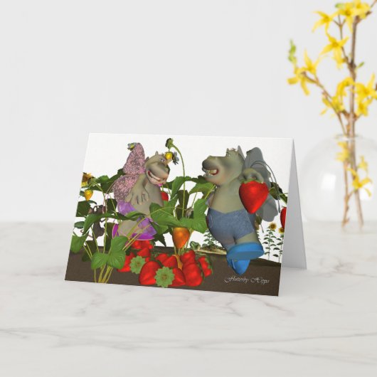 Flutterby Hippo, kleine fee nijlpaard folk, in str Kaart (Gele Bloem)