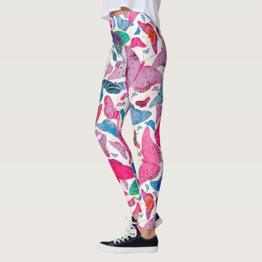Flutterby Spring Butterflies op White Leggings (Links)