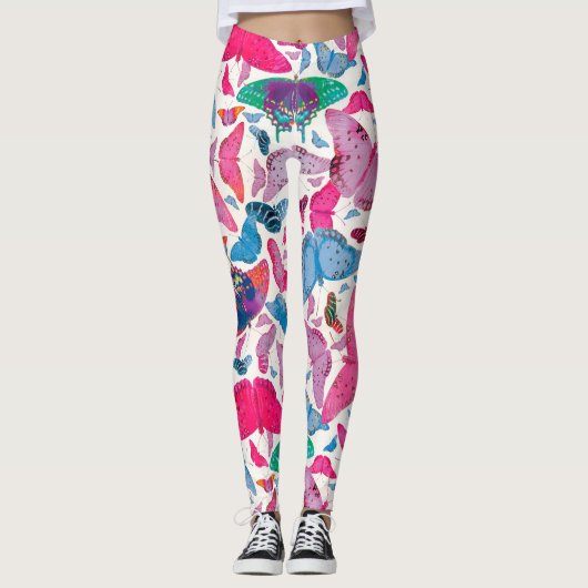 Flutterby Spring Butterflies op White Leggings (Voorkant)
