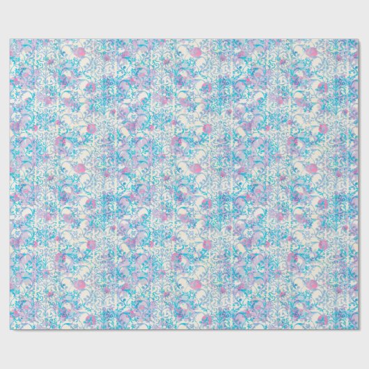 Flutterby Spring Damask Floral Blue Cadeaupapier (Vlak)