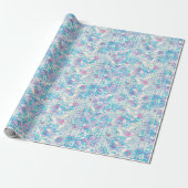Flutterby Spring Damask Floral Blue Cadeaupapier (Uitgerold)