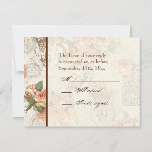 Flutterbyes in Rozen Elegant Wedding RSVP Card (Achterkant)