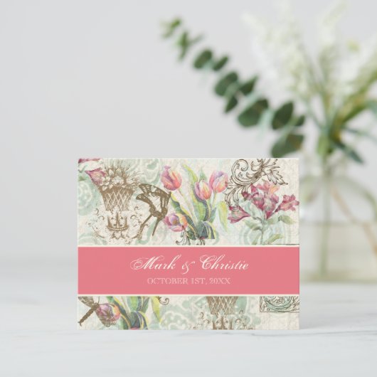 Flutterbyes in Tulips Elegant Wedding RSVP Card (Staand voorkant)