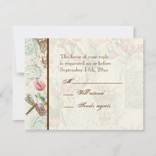 Flutterbyes in Tulips Elegant Wedding RSVP Card (Achterkant)