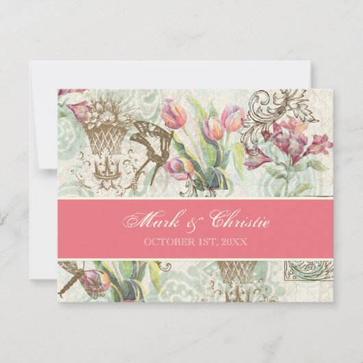 Flutterbyes in Tulips Elegant Wedding RSVP Card Kaartje (Voorkant)