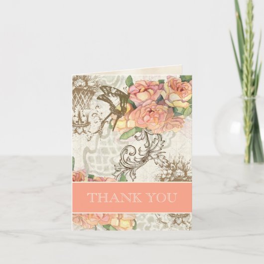 Flutterbyes 'n Roses Elegante Trouw Bruidskaartje  Bedankkaart (Voorkant)