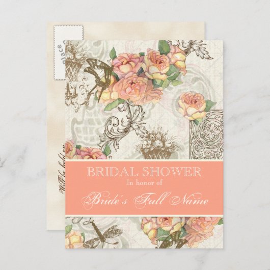 Flutterbyes n Rozen Elegant Vrijgezellenfeest Brie Uitnodiging Briefkaart (Voorkant / Achterkant)