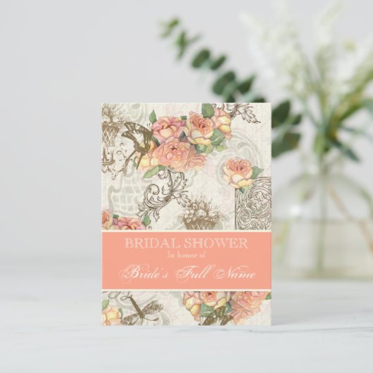 Flutterbyes n Rozen Elegant Vrijgezellenfeest Brie Uitnodiging Briefkaart (Staand voorkant)