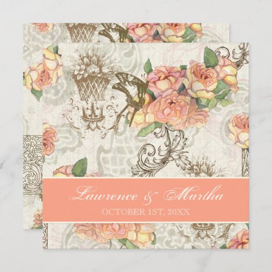 Flutterbyes 'n Rozen Elegante bruiloft Kaart (Voorkant / Achterkant)