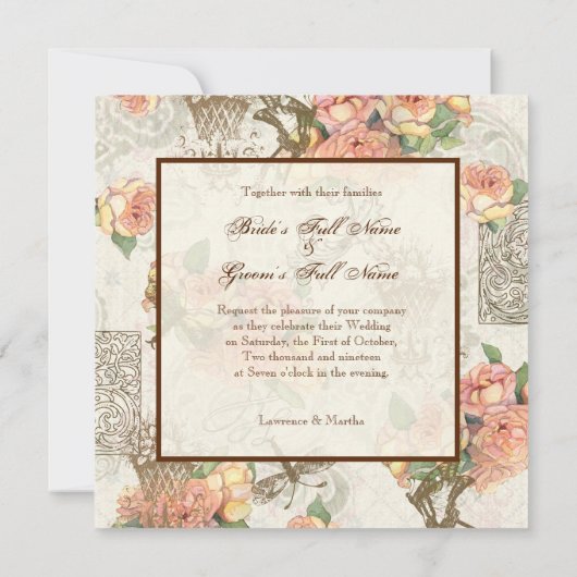 Flutterbyes 'n Rozen Elegante bruiloft Kaart (Achterkant)