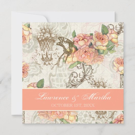 Flutterbyes 'n Rozen Elegante bruiloft Kaart (Voorkant)