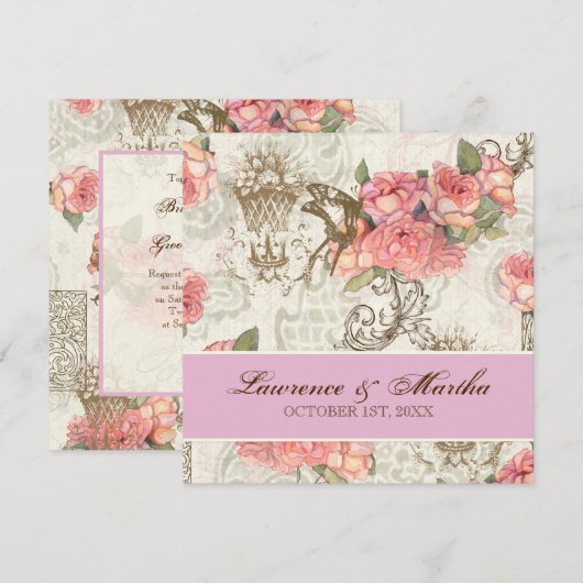 Flutterbyes 'n Rozen Elegante bruiloft - Pink-Lav Kaart (Voorkant / Achterkant)