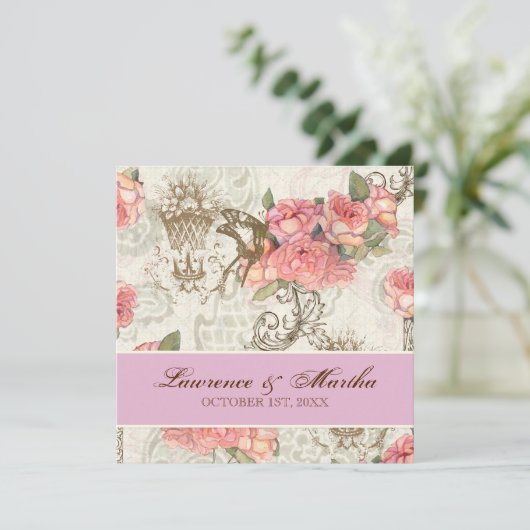 Flutterbyes 'n Rozen Elegante bruiloft - Pink-Lav Kaart (Staand voorkant)