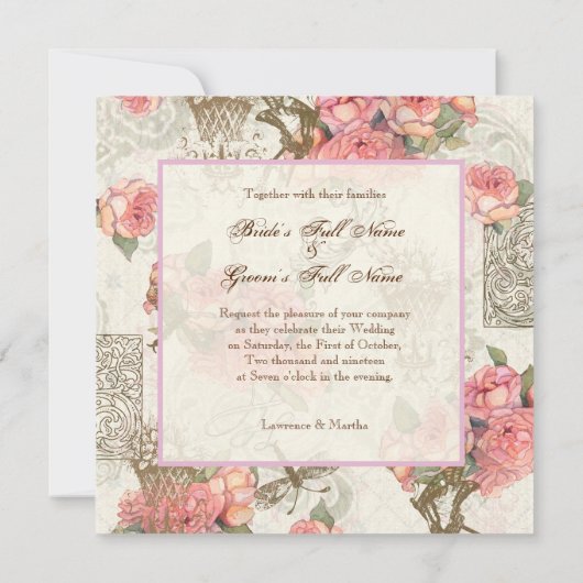 Flutterbyes 'n Rozen Elegante bruiloft - Pink-Lav Kaart (Achterkant)