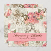 Flutterbyes 'n Rozen Elegante bruiloft - Roze Kaart (Voorkant / Achterkant)