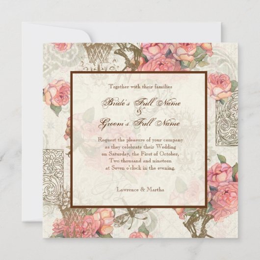 Flutterbyes 'n Rozen Elegante bruiloft - Roze Kaart (Achterkant)