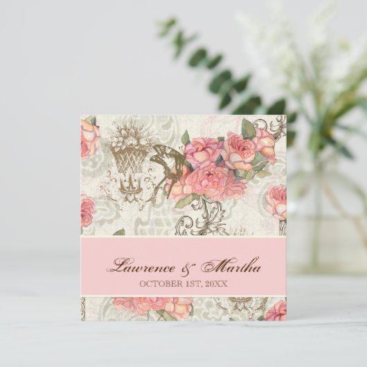 Flutterbyes 'n Rozen Elegante bruiloft - Roze Kaart (Staand voorkant)