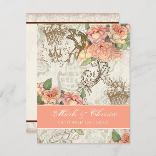 Flutterbyes 'n Rozen Elegante bruiloft uitnodiging (Voorkant / Achterkant)