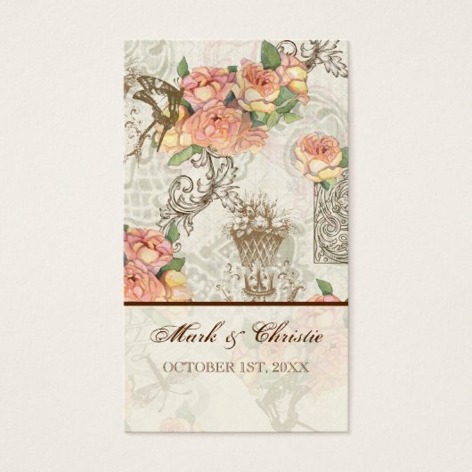 Flutterbyes 'n Rozen Elegante bruiloft Visitekaartjes (Voorkant)