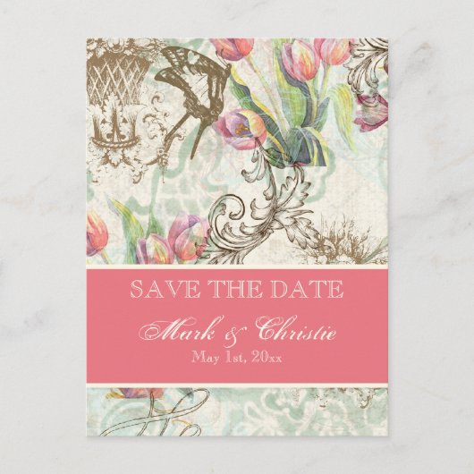 Flutterbyes 'n Tulpen Elegant Save the Date Kaart (Voorkant)