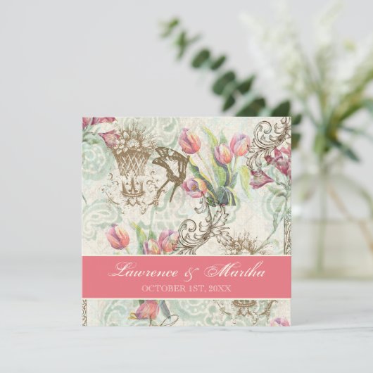 Flutterbyes 'n Tulpen Elegante bruiloft Kaart (Staand voorkant)